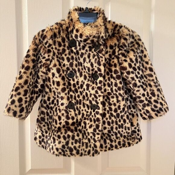 Crewcuts Other - Crewcuts J Crew Leopard Print Faux-Fur Coat Double Breasted Girls Size 3